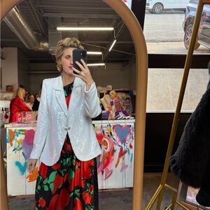 Elegant White Sequin Classic Blazer